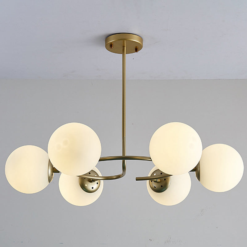 Sphere Chandelier Lighting Fixtures Modern White Glass Suspension Light for Bedroom 6 Gold Clearhalo 'Ceiling Lights' 'Chandeliers' 'Modern Chandeliers' 'Modern' Lighting' 2569531