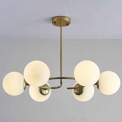 Sphere Chandelier Lighting Fixtures Modern White Glass Suspension Light for Bedroom 6 Gold Clearhalo 'Ceiling Lights' 'Chandeliers' 'Modern Chandeliers' 'Modern' Lighting' 2569531