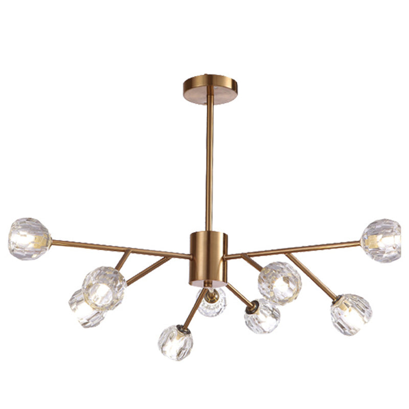 Spherical Chandelier Lighting Ultra-Contemporary Crystal Glass Hanging Ceiling Lights for Living Room 9 Gold Clearhalo 'Ceiling Lights' 'Chandeliers' 'Modern Chandeliers' 'Modern' Lighting' 2569539