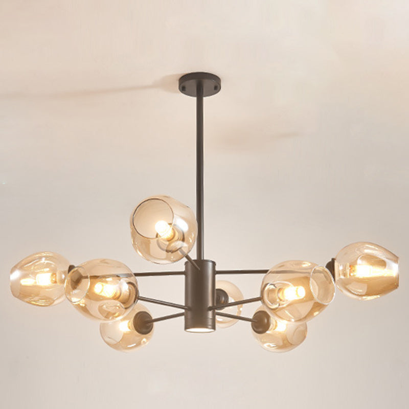 Globe Chandelier Pendant Light Contemporary Style Glass Hanging Light Fixtures for Living Room 8.0 Black Clearhalo 'Ceiling Lights' 'Chandeliers' 'Modern Chandeliers' 'Modern' Lighting' 2569546