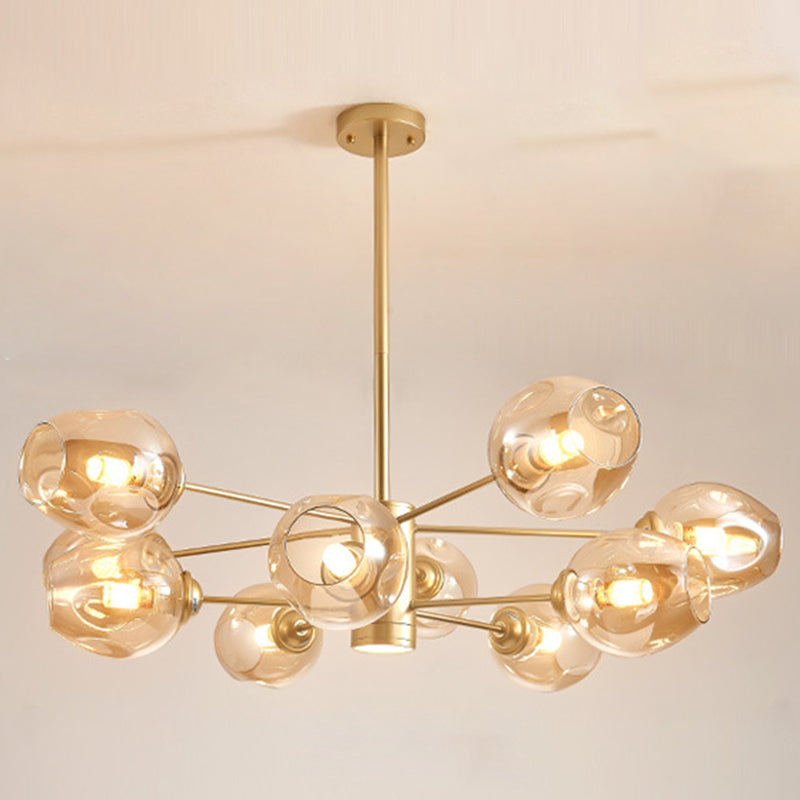 Globe Chandelier Pendant Light Contemporary Style Glass Hanging Light Fixtures for Living Room 10.0 Gold Clearhalo 'Ceiling Lights' 'Chandeliers' 'Modern Chandeliers' 'Modern' Lighting' 2569552