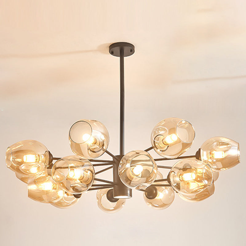 Globe Chandelier Pendant Light Contemporary Style Glass Hanging Light Fixtures for Living Room 16.0 Black Clearhalo 'Ceiling Lights' 'Chandeliers' 'Modern Chandeliers' 'Modern' Lighting' 2569554