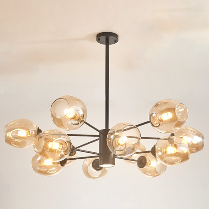 Globe Chandelier Pendant Light Contemporary Style Glass Hanging Light Fixtures for Living Room 12.0 Black Clearhalo 'Ceiling Lights' 'Chandeliers' 'Modern Chandeliers' 'Modern' Lighting' 2569557