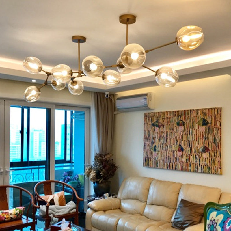 Branching Chandelier Lighting Fixtures Modern Glass Suspension Light for Living Room Clearhalo 'Ceiling Lights' 'Chandeliers' 'Modern Chandeliers' 'Modern' Lighting' 2569569