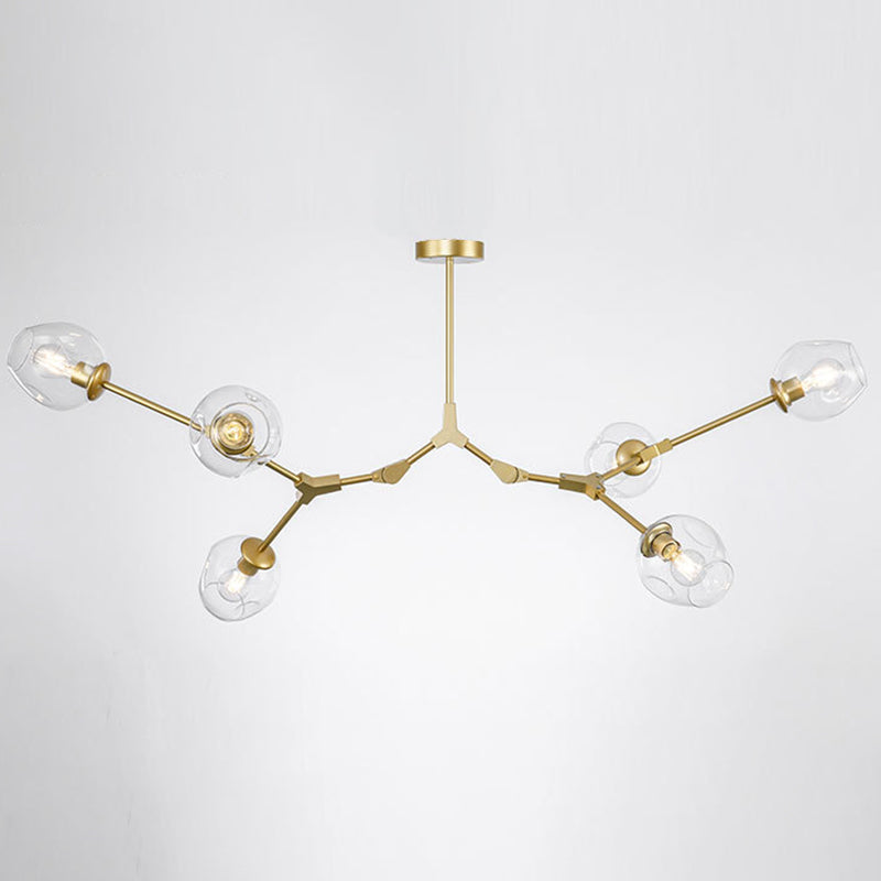Branching Chandelier Lighting Fixtures Modern Glass Suspension Light for Living Room 6 Gold Clearhalo 'Ceiling Lights' 'Chandeliers' 'Modern Chandeliers' 'Modern' Lighting' 2569577