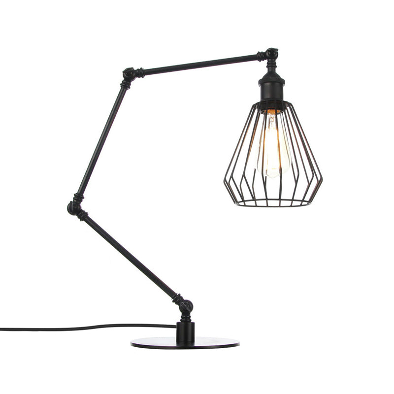 Diamond Cage Bedroom Table Lighting Metallic 1 Head Farmhouse Stylish Adjustable Table Lamp in Black/Brass Finish Clearhalo 'Lamps' 'Table Lamps' Lighting' 256986