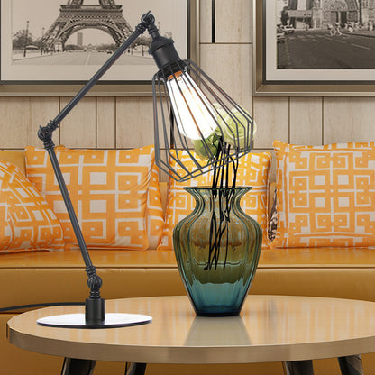 Diamond Cage Bedroom Table Lighting Metallic 1 Head Farmhouse Stylish Adjustable Table Lamp in Black/Brass Finish Black A Clearhalo 'Lamps' 'Table Lamps' Lighting' 256987