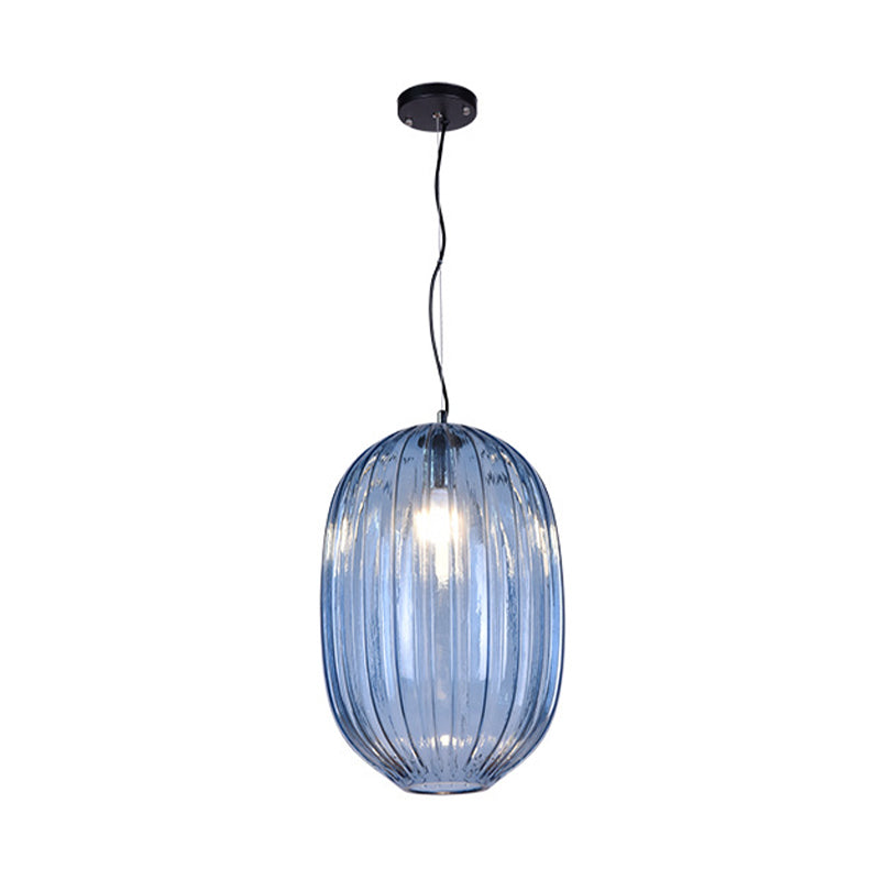 Blue Prism Glass Lantern Pendant Lighting Fixture Vintage 1 Head Suspension Light for Living Room Clearhalo 'Ceiling Lights' 'Glass shade' 'Glass' 'Modern Pendants' 'Modern' 'Pendant Lights' 'Pendants' Lighting' 257181