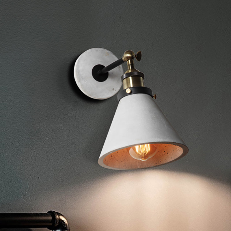 Cone/Cylinder/Bowl Bedroom Wall Mounted Light Cement 1 Head Industrial Style Angle Adjustable Wall Sconce in Grey Clearhalo 'Art deco wall lights' 'Cast Iron' 'Glass' 'Industrial wall lights' 'Industrial' 'Middle century wall lights' 'Modern' 'Rustic wall lights' 'Tiffany' 'Traditional wall lights' 'Wall Lamps & Sconces' 'Wall Lights' Lighting' 257253