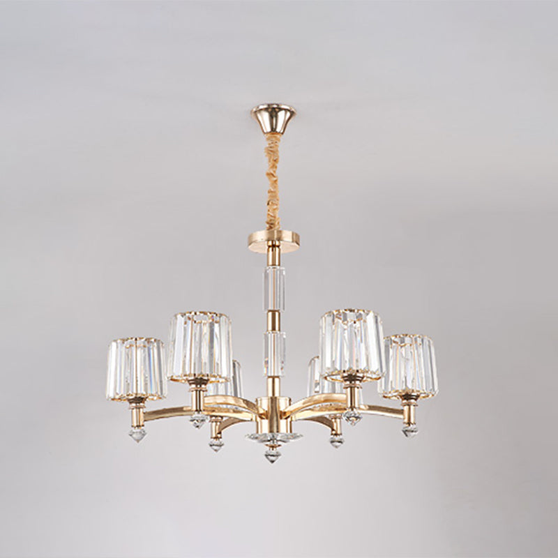 Cylindrical Chandelier Light Minimalist Optic Crystal Prism Gold Pendant for Living Room Clearhalo 'Ceiling Lights' 'Chandeliers' 'Modern Chandeliers' 'Modern' Lighting' 2572756