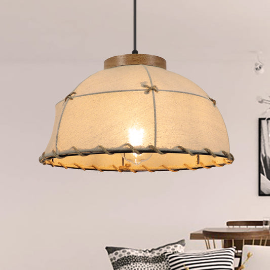 Dome Shade Ceiling Lamp Retro Stylish Fabric 1 Bulb Flaxen Hanging Pendant Light with Adjustable Cord, 14"/16" Dia Flaxen Clearhalo 'Ceiling Lights' 'Industrial Pendants' 'Industrial' 'Middle Century Pendants' 'Pendant Lights' 'Pendants' 'Tiffany' Lighting' 257315