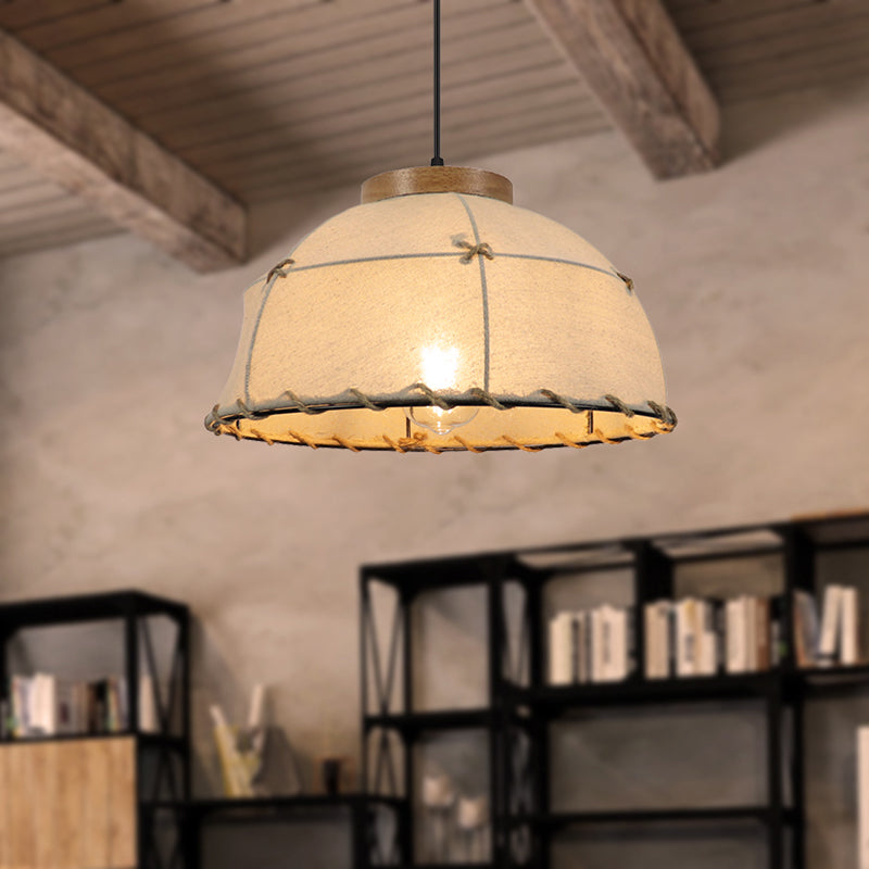 Dome Shade Ceiling Lamp Retro Stylish Fabric 1 Bulb Flaxen Hanging Pendant Light with Adjustable Cord, 14"/16" Dia Clearhalo 'Ceiling Lights' 'Industrial Pendants' 'Industrial' 'Middle Century Pendants' 'Pendant Lights' 'Pendants' 'Tiffany' Lighting' 257316