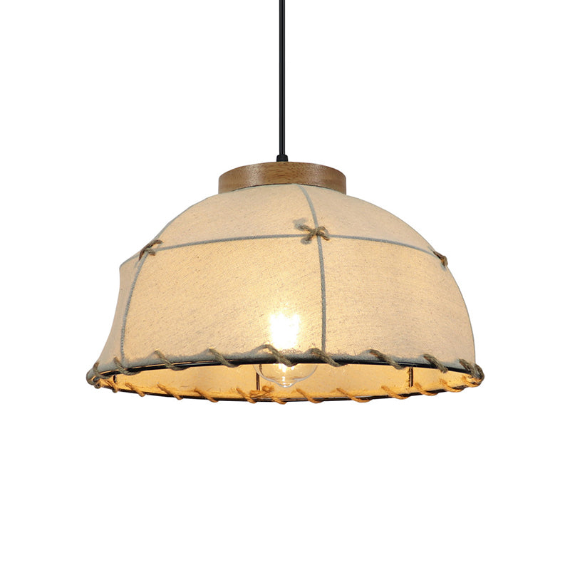 Dome Shade Ceiling Lamp Retro Stylish Fabric 1 Bulb Flaxen Hanging Pendant Light with Adjustable Cord, 14"/16" Dia Clearhalo 'Ceiling Lights' 'Industrial Pendants' 'Industrial' 'Middle Century Pendants' 'Pendant Lights' 'Pendants' 'Tiffany' Lighting' 257318