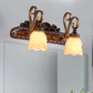Tan Textured Glass Iron Sconce Flared 1/2 Lights Traditional Wall Mounted Vanity Light Clearhalo 'Vanity Lights' 'Wall Lights' Lighting' 257375