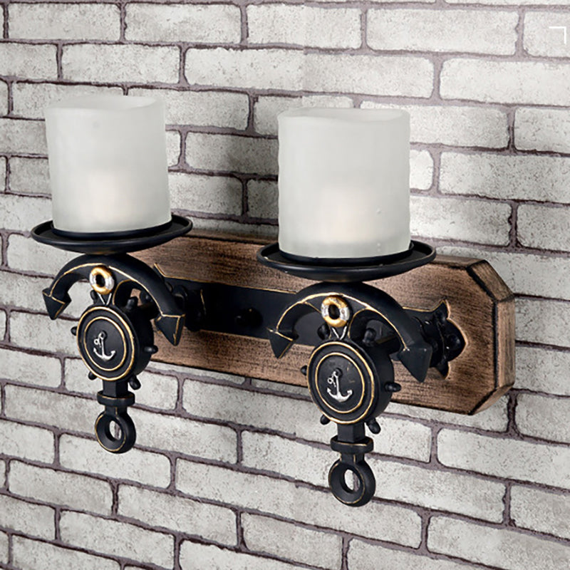 Candle Wall Lamp Country Style Opal Glass 1/2-Bulb Black and Gold Sconce Light with Resin Anchor Design 2.0 Black-Gold Clearhalo 'Art deco wall lights' 'Cast Iron' 'Glass' 'Industrial wall lights' 'Industrial' 'Middle century wall lights' 'Modern' 'Rustic wall lights' 'Tiffany' 'Traditional wall lights' 'Wall Lamps & Sconces' 'Wall Lights' Lighting' 257422