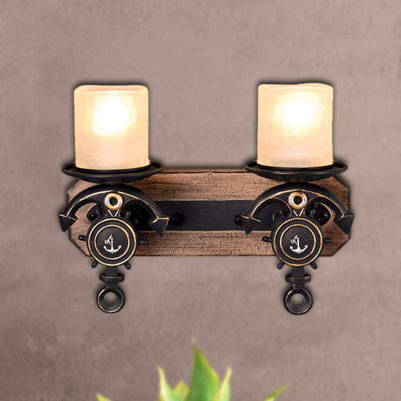 Candle Wall Lamp Country Style Opal Glass 1/2-Bulb Black and Gold Sconce Light with Resin Anchor Design Clearhalo 'Art deco wall lights' 'Cast Iron' 'Glass' 'Industrial wall lights' 'Industrial' 'Middle century wall lights' 'Modern' 'Rustic wall lights' 'Tiffany' 'Traditional wall lights' 'Wall Lamps & Sconces' 'Wall Lights' Lighting' 257423