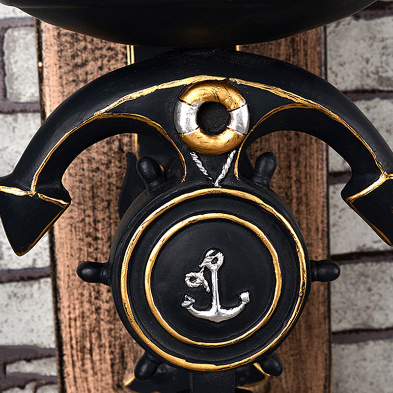 Candle Wall Lamp Country Style Opal Glass 1/2-Bulb Black and Gold Sconce Light with Resin Anchor Design Clearhalo 'Art deco wall lights' 'Cast Iron' 'Glass' 'Industrial wall lights' 'Industrial' 'Middle century wall lights' 'Modern' 'Rustic wall lights' 'Tiffany' 'Traditional wall lights' 'Wall Lamps & Sconces' 'Wall Lights' Lighting' 257426