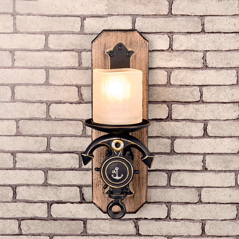 Candle Wall Lamp Country Style Opal Glass 1/2-Bulb Black and Gold Sconce Light with Resin Anchor Design Clearhalo 'Art deco wall lights' 'Cast Iron' 'Glass' 'Industrial wall lights' 'Industrial' 'Middle century wall lights' 'Modern' 'Rustic wall lights' 'Tiffany' 'Traditional wall lights' 'Wall Lamps & Sconces' 'Wall Lights' Lighting' 257427