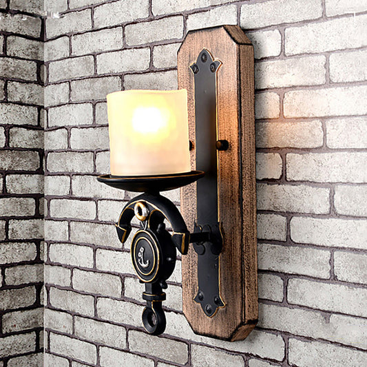 Candle Wall Lamp Country Style Opal Glass 1/2-Bulb Black and Gold Sconce Light with Resin Anchor Design 1.0 Black-Gold Clearhalo 'Art deco wall lights' 'Cast Iron' 'Glass' 'Industrial wall lights' 'Industrial' 'Middle century wall lights' 'Modern' 'Rustic wall lights' 'Tiffany' 'Traditional wall lights' 'Wall Lamps & Sconces' 'Wall Lights' Lighting' 257428