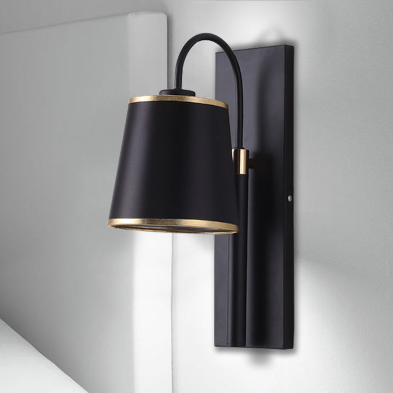 Tapered Bedroom Wall Sconce Black Fabric 1 Light Vintage Stylish Wall Mount Lighting with Gooseneck Arm Clearhalo 'Art deco wall lights' 'Cast Iron' 'Glass' 'Industrial wall lights' 'Industrial' 'Middle century wall lights' 'Modern' 'Rustic wall lights' 'Tiffany' 'Traditional wall lights' 'Wall Lamps & Sconces' 'Wall Lights' Lighting' 257438