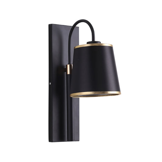 Tapered Bedroom Wall Sconce Black Fabric 1 Light Vintage Stylish Wall Mount Lighting with Gooseneck Arm Clearhalo 'Art deco wall lights' 'Cast Iron' 'Glass' 'Industrial wall lights' 'Industrial' 'Middle century wall lights' 'Modern' 'Rustic wall lights' 'Tiffany' 'Traditional wall lights' 'Wall Lamps & Sconces' 'Wall Lights' Lighting' 257441