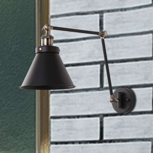 Cone Wall Lighting Fixture Industrial Style Metal 1 Bulb Black/White Wall Sconce Light with Swing Arm for Bedroom Black Clearhalo 'Art deco wall lights' 'Cast Iron' 'Glass' 'Industrial wall lights' 'Industrial' 'Middle century wall lights' 'Modern' 'Rustic wall lights' 'Tiffany' 'Traditional wall lights' 'Wall Lamps & Sconces' 'Wall Lights' Lighting' 257450