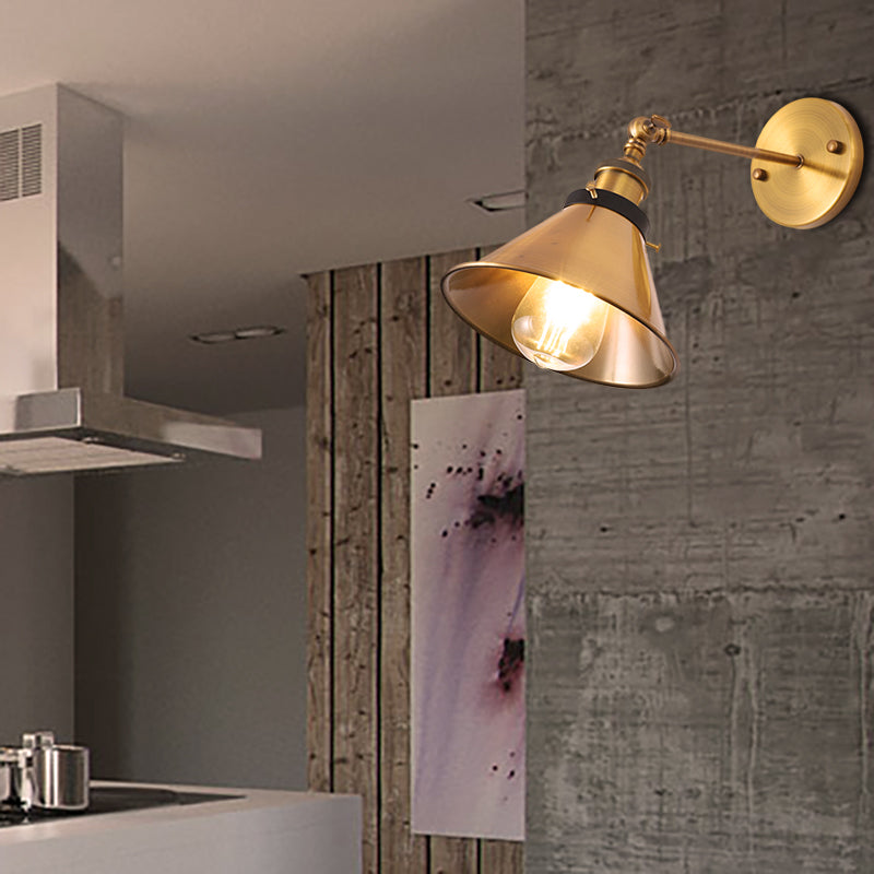 Rotatable Barn/Cone Shade Wall Lamp Industrial Style Metal 1 Head Wall Lighting Fixture in Brass for Kitchen Clearhalo 'Art deco wall lights' 'Cast Iron' 'Glass' 'Industrial wall lights' 'Industrial' 'Middle century wall lights' 'Modern' 'Rustic wall lights' 'Tiffany' 'Traditional wall lights' 'Wall Lamps & Sconces' 'Wall Lights' Lighting' 257500