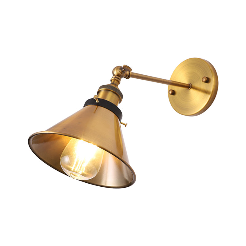 Rotatable Barn/Cone Shade Wall Lamp Industrial Style Metal 1 Head Wall Lighting Fixture in Brass for Kitchen Clearhalo 'Art deco wall lights' 'Cast Iron' 'Glass' 'Industrial wall lights' 'Industrial' 'Middle century wall lights' 'Modern' 'Rustic wall lights' 'Tiffany' 'Traditional wall lights' 'Wall Lamps & Sconces' 'Wall Lights' Lighting' 257501