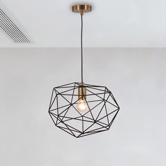 Black Wire Cage Pendant Lamp Vintage Style 1 Light Metallic Hanging Light Fixture for Dining Room, 12.5"/15" Width Black Clearhalo 'Art Deco Pendants' 'Black' 'Cast Iron' 'Ceiling Lights' 'Ceramic' 'Crystal' 'Industrial Pendants' 'Industrial' 'Metal' 'Middle Century Pendants' 'Pendant Lights' 'Pendants' 'Rustic Pendants' 'Tiffany' Lighting' 257752
