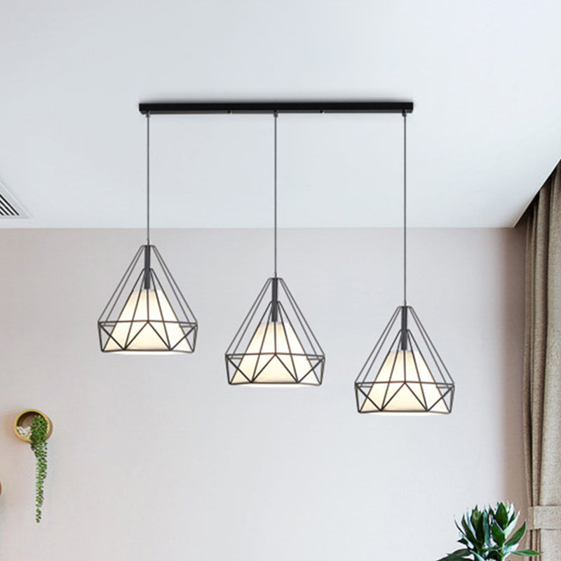 3 Lights Diamond Cage Multi Pendants Industrial Metal Ceiling Light with Hanging Cord for Hallway Clearhalo 'Ceiling Lights' 'Modern Pendants' 'Modern' 'Pendant Lights' 'Pendants' Lighting' 2578733