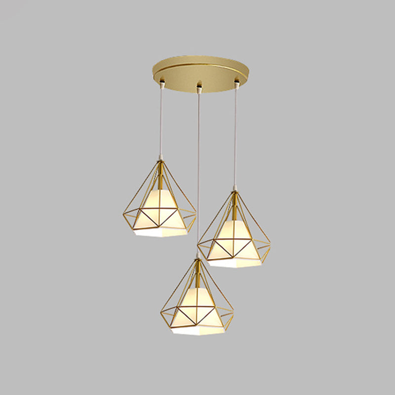 3 Lights Diamond Cage Multi Pendants Industrial Metal Ceiling Light with Hanging Cord for Hallway Gold Round Clearhalo 'Ceiling Lights' 'Modern Pendants' 'Modern' 'Pendant Lights' 'Pendants' Lighting' 2578734