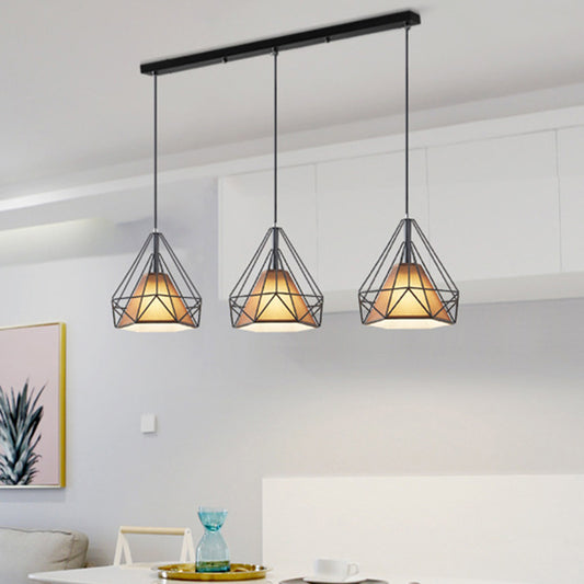 3 Lights Diamond Cage Multi Pendants Industrial Metal Ceiling Light with Hanging Cord for Hallway Clearhalo 'Ceiling Lights' 'Modern Pendants' 'Modern' 'Pendant Lights' 'Pendants' Lighting' 2578736
