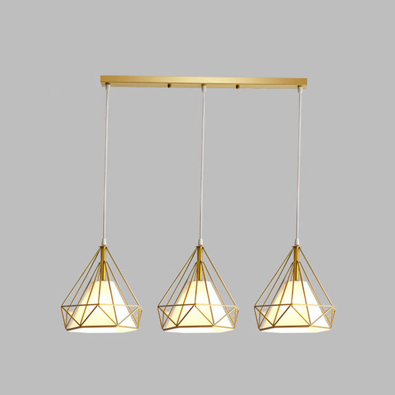 3 Lights Diamond Cage Multi Pendants Industrial Metal Ceiling Light with Hanging Cord for Hallway Gold Linear Clearhalo 'Ceiling Lights' 'Modern Pendants' 'Modern' 'Pendant Lights' 'Pendants' Lighting' 2578737