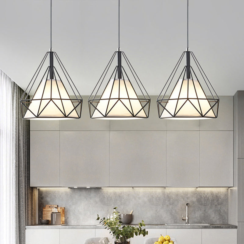 3 Lights Diamond Cage Multi Pendants Industrial Metal Ceiling Light with Hanging Cord for Hallway Clearhalo 'Ceiling Lights' 'Modern Pendants' 'Modern' 'Pendant Lights' 'Pendants' Lighting' 2578738