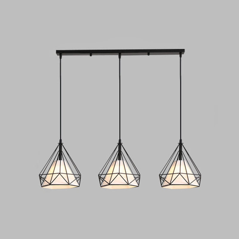 3 Lights Diamond Cage Multi Pendants Industrial Metal Ceiling Light with Hanging Cord for Hallway Black Linear Clearhalo 'Ceiling Lights' 'Modern Pendants' 'Modern' 'Pendant Lights' 'Pendants' Lighting' 2578739