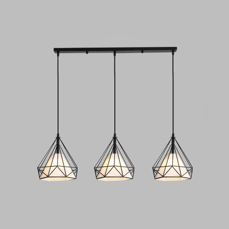 3 Lights Diamond Cage Multi Pendants Industrial Metal Ceiling Light with Hanging Cord for Hallway Black Linear Clearhalo 'Ceiling Lights' 'Modern Pendants' 'Modern' 'Pendant Lights' 'Pendants' Lighting' 2578739