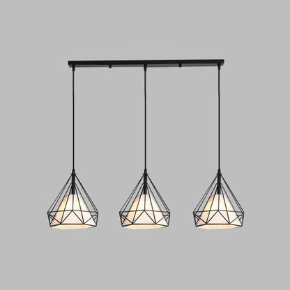 3 Lights Diamond Cage Multi Pendants Industrial Metal Ceiling Light with Hanging Cord for Hallway Black Linear Clearhalo 'Ceiling Lights' 'Modern Pendants' 'Modern' 'Pendant Lights' 'Pendants' Lighting' 2578739