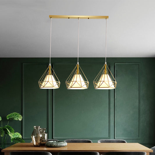 3 Lights Diamond Cage Multi Pendants Industrial Metal Ceiling Light with Hanging Cord for Hallway Clearhalo 'Ceiling Lights' 'Modern Pendants' 'Modern' 'Pendant Lights' 'Pendants' Lighting' 2578740
