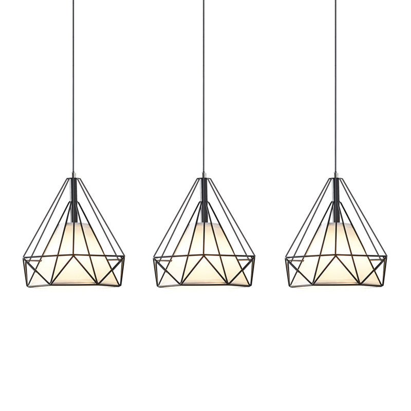 3 Lights Diamond Cage Multi Pendants Industrial Metal Ceiling Light with Hanging Cord for Hallway Clearhalo 'Ceiling Lights' 'Modern Pendants' 'Modern' 'Pendant Lights' 'Pendants' Lighting' 2578741