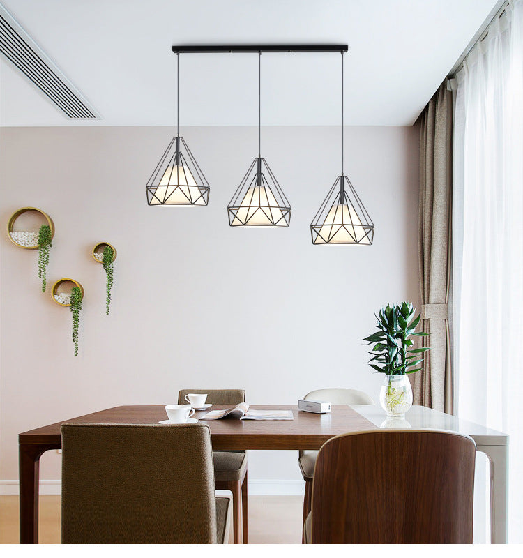 3 Lights Diamond Cage Multi Pendants Industrial Metal Ceiling Light with Hanging Cord for Hallway Clearhalo 'Ceiling Lights' 'Modern Pendants' 'Modern' 'Pendant Lights' 'Pendants' Lighting' 2578742