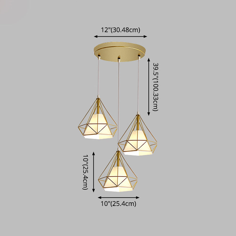 3 Lights Diamond Cage Multi Pendants Industrial Metal Ceiling Light with Hanging Cord for Hallway Clearhalo 'Ceiling Lights' 'Modern Pendants' 'Modern' 'Pendant Lights' 'Pendants' Lighting' 2578743