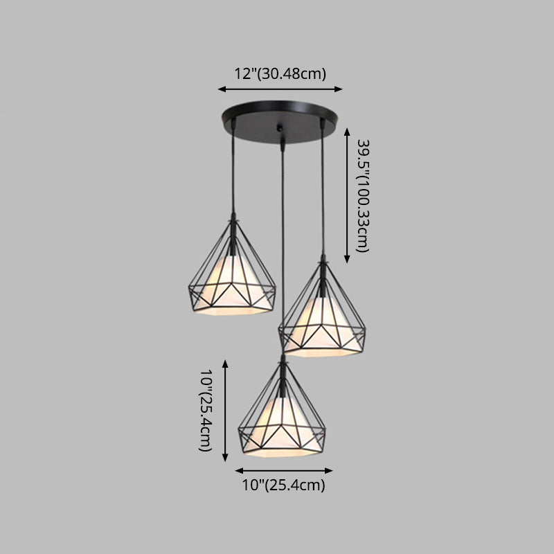 3 Lights Diamond Cage Multi Pendants Industrial Metal Ceiling Light with Hanging Cord for Hallway Clearhalo 'Ceiling Lights' 'Modern Pendants' 'Modern' 'Pendant Lights' 'Pendants' Lighting' 2578744