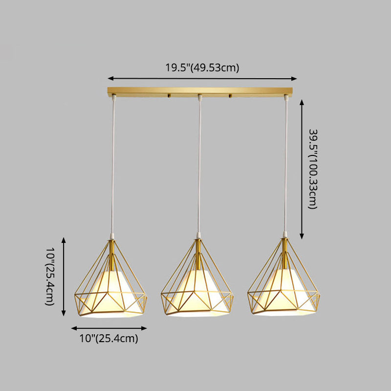 3 Lights Diamond Cage Multi Pendants Industrial Metal Ceiling Light with Hanging Cord for Hallway Clearhalo 'Ceiling Lights' 'Modern Pendants' 'Modern' 'Pendant Lights' 'Pendants' Lighting' 2578745