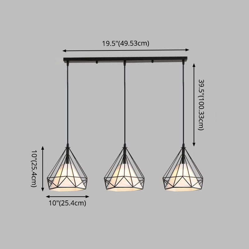 3 Lights Diamond Cage Multi Pendants Industrial Metal Ceiling Light with Hanging Cord for Hallway Clearhalo 'Ceiling Lights' 'Modern Pendants' 'Modern' 'Pendant Lights' 'Pendants' Lighting' 2578746
