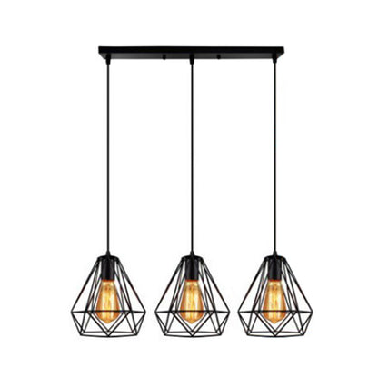 3 Lights Diamond Cage Multi Pendant Light,shopify Industrial Metal Hanging Pendant Lights for Restaurant Black Linear Clearhalo 'Ceiling Lights' 'Lighting' 'Pendant Lights' 2578748_f0ea559c-914c-486a-b35e-d655c13cc18c