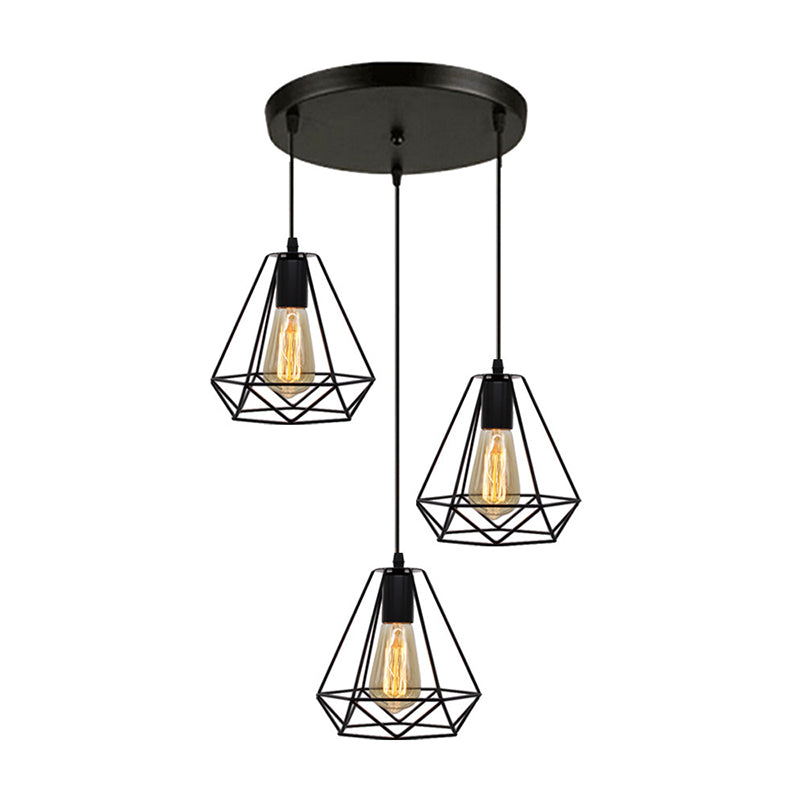 3 Lights Diamond Cage Multi Pendant Light,shopify Industrial Metal Hanging Pendant Lights for Restaurant Clearhalo 'Ceiling Lights' 'Lighting' 'Pendant Lights' 2578752_609a6cf5-da06-45b8-b667-7b3dc67c2625