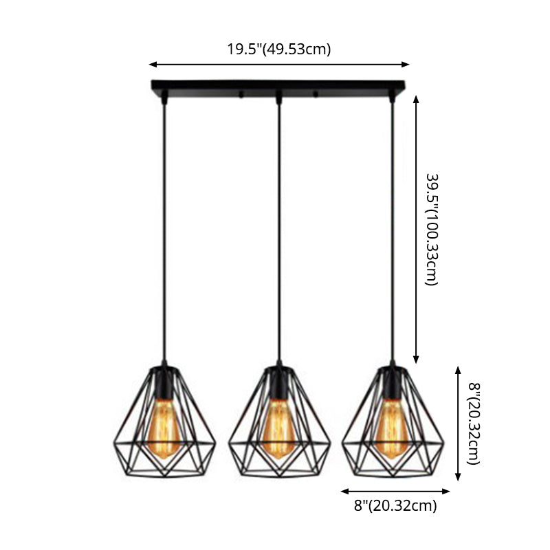 3 Lights Diamond Cage Multi Pendant Light,shopify Industrial Metal Hanging Pendant Lights for Restaurant Clearhalo 'Ceiling Lights' 'Lighting' 'Pendant Lights' 2578753_723fff4e-51dc-4601-9727-06ba6f90a01a