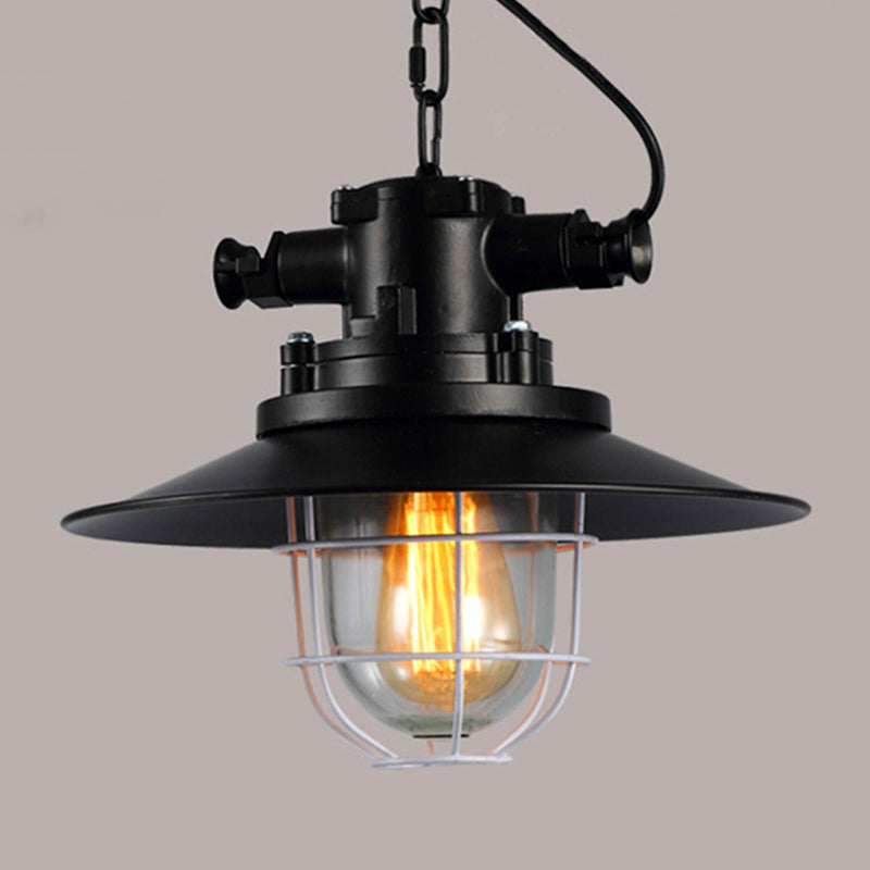1 Light Caged Light Kit Retro Industrial Metal Hanging Light with Hanging Chain for Restaurant Black Clearhalo 'Art Deco Pendants' 'Black' 'Cast Iron' 'Ceiling Lights' 'Ceramic' 'Crystal' 'Industrial Pendants' 'Industrial' 'Metal' 'Middle Century Pendants' 'Pendant Lights' 'Pendants' 'Rustic Pendants' 'Tiffany' Lighting' 2578756