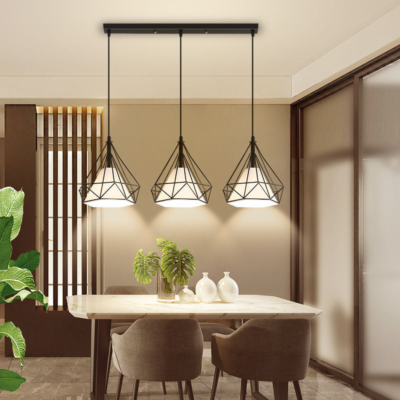 3 Lights Diamond Cage Multi Pendant Light Creative Industrial Metal Multi-Light Pendant for Restaurant Clearhalo 'Ceiling Lights' 'Modern Pendants' 'Modern' 'Pendant Lights' 'Pendants' Lighting' 2578800