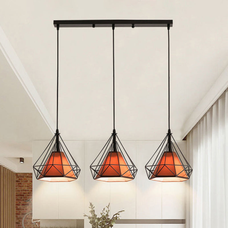 3 Lights Diamond Cage Multi Pendant Light Creative Industrial Metal Multi-Light Pendant for Restaurant Clearhalo 'Ceiling Lights' 'Modern Pendants' 'Modern' 'Pendant Lights' 'Pendants' Lighting' 2578804